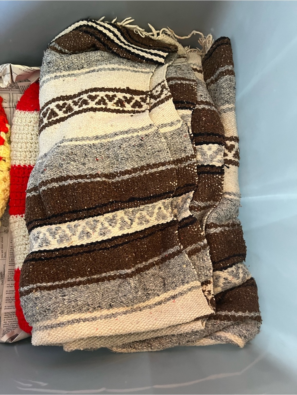 Brown and Cream Striped Mexican Baja throw